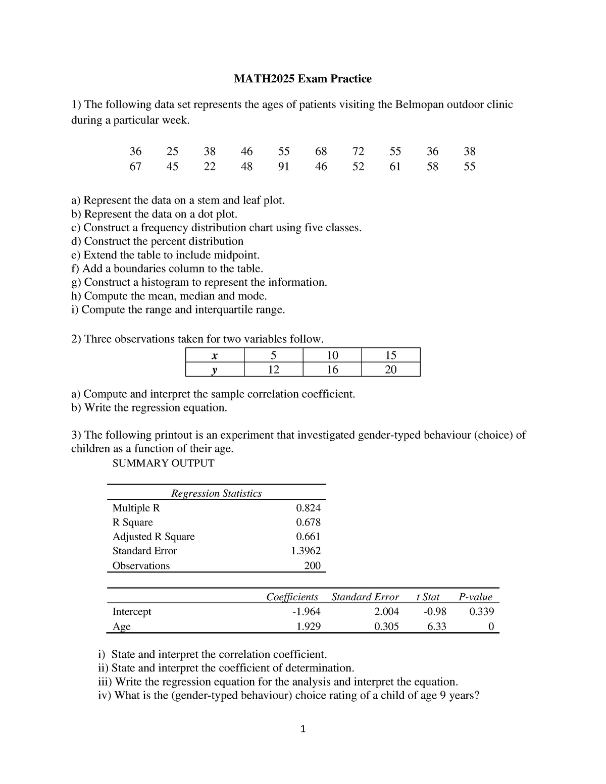 MATH2025 BUS STAT Exam Practice 2022 - 1 MATH2025 Exam Practice The ...