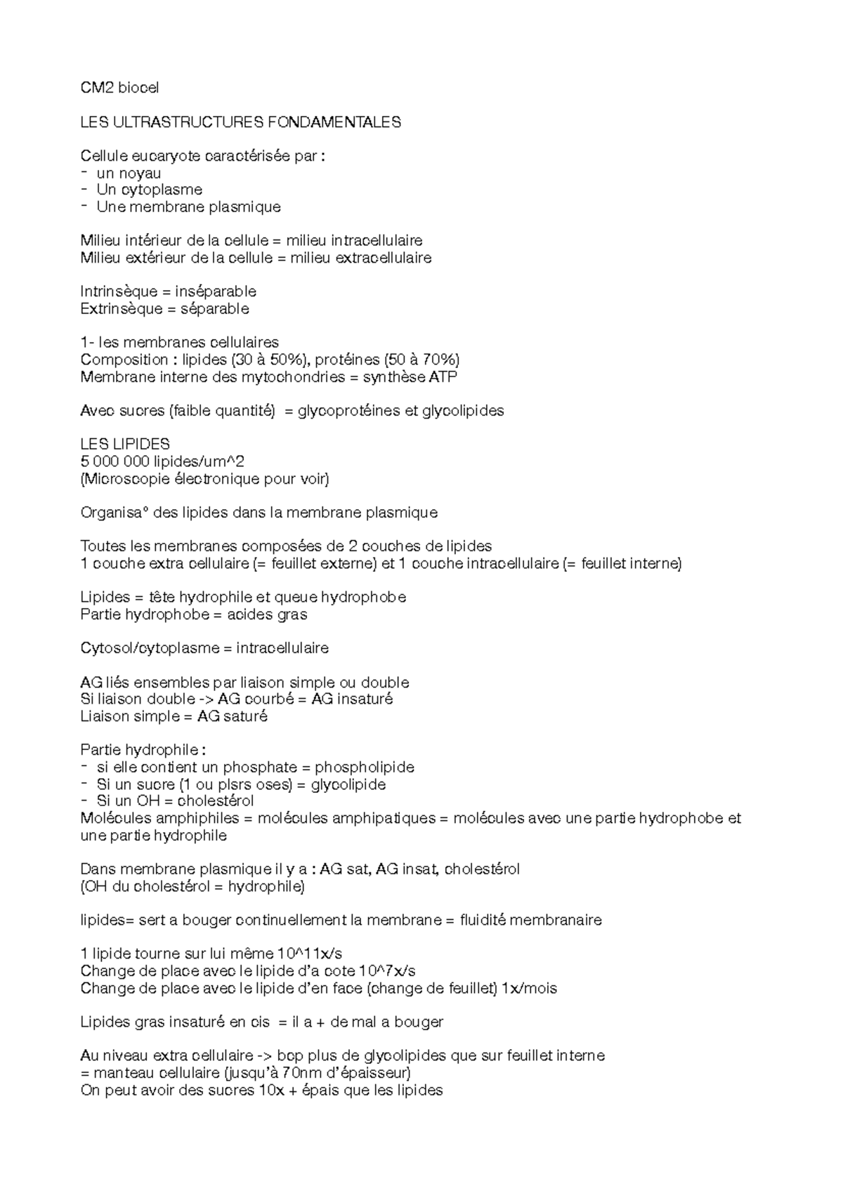 CM2 biocel - CM2 biocel LES ULTRASTRUCTURES FONDAMENTALES Cellule ...