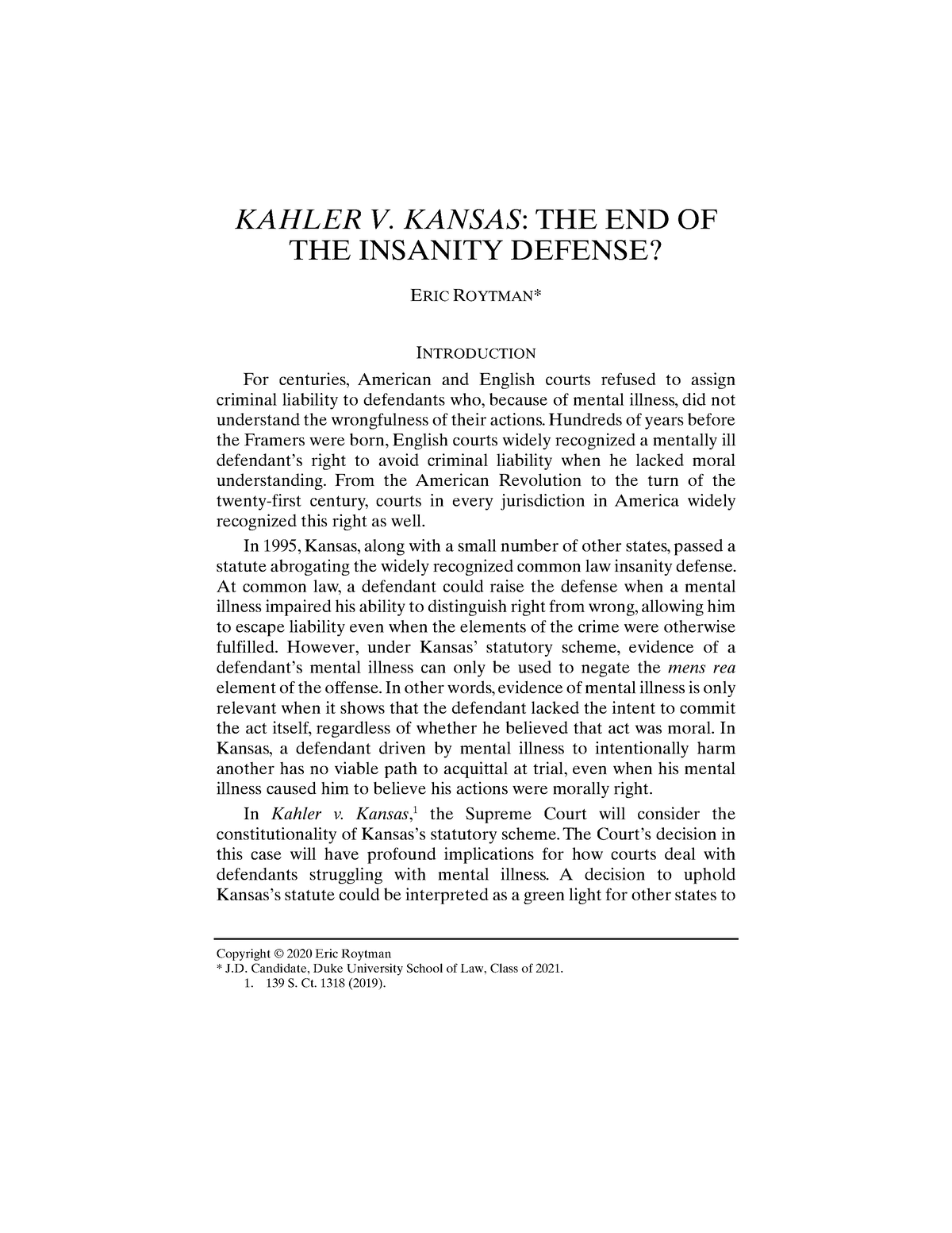 Kahler V Kansas The End Of The Insanity Defense Kahler V Kansas The End Of The Insanity