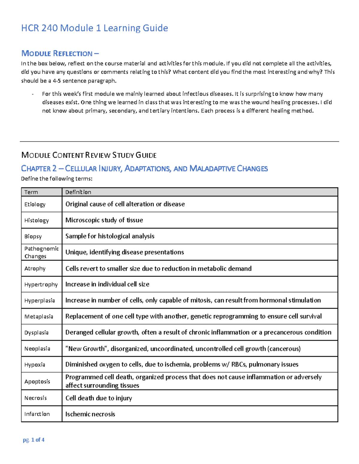 HCR 240 Module 1 Learning Guide - MODULE REFLECTION – In The Box Below ...