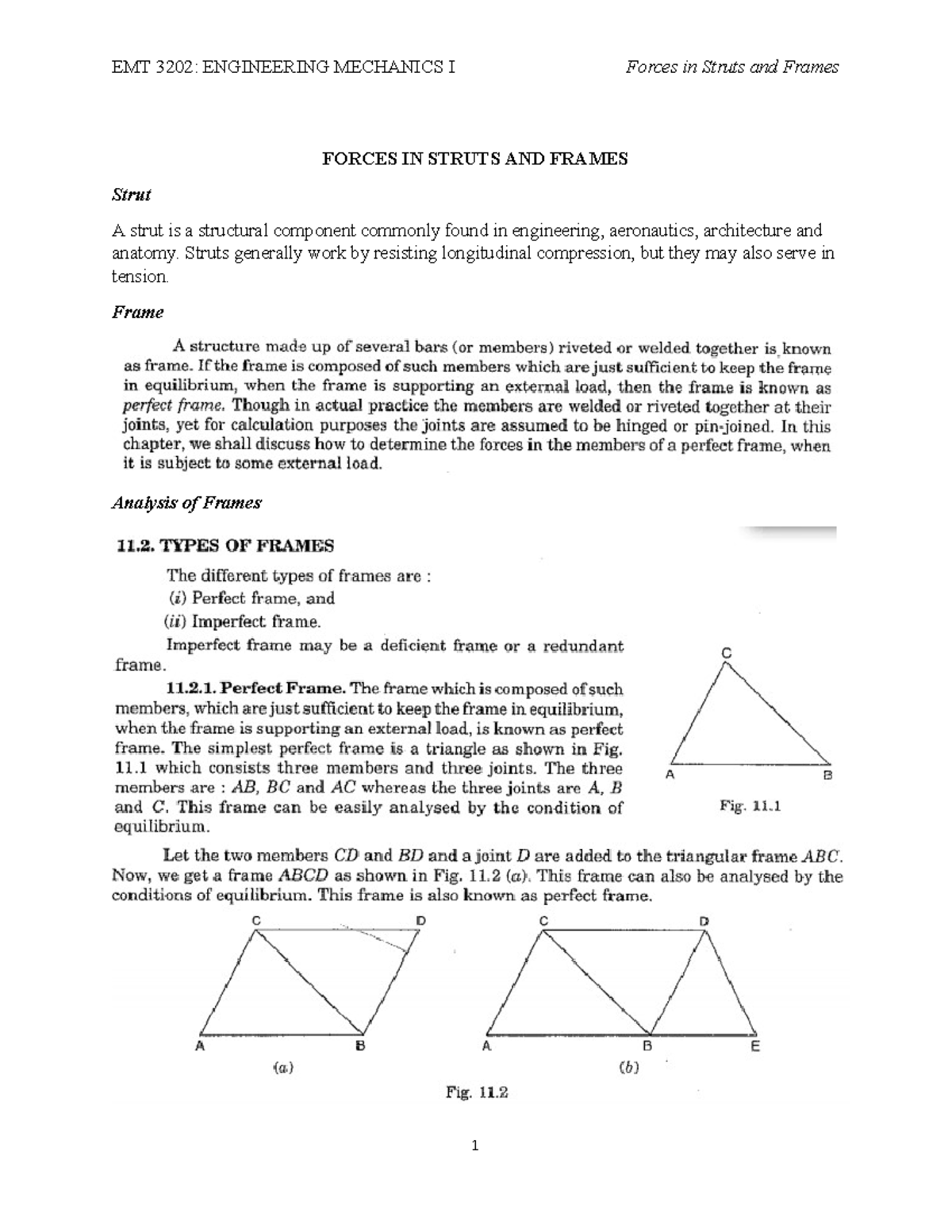 Forces IN Struts AND Frames - Bachelor Of Education Technology Civil ...