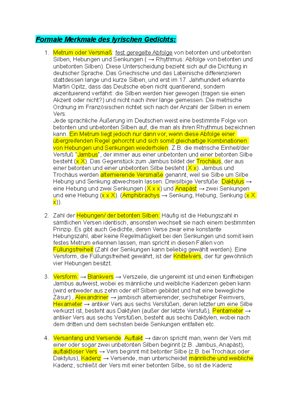 Interpretation Eines Lyrischen Textes Formale Merkmale des lyrischen Gedichts - Formale Merkmale des