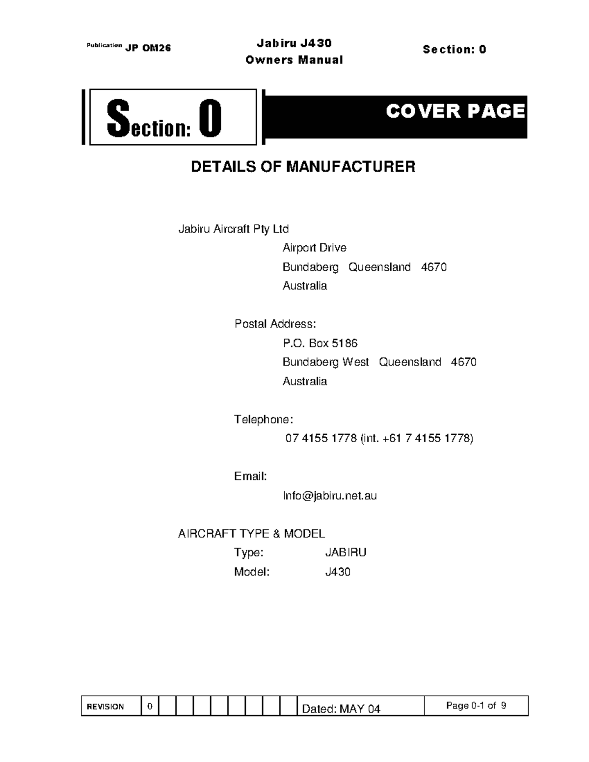 Jabiru J430 Flight Manual REVISION 0 Dated MAY Studocu