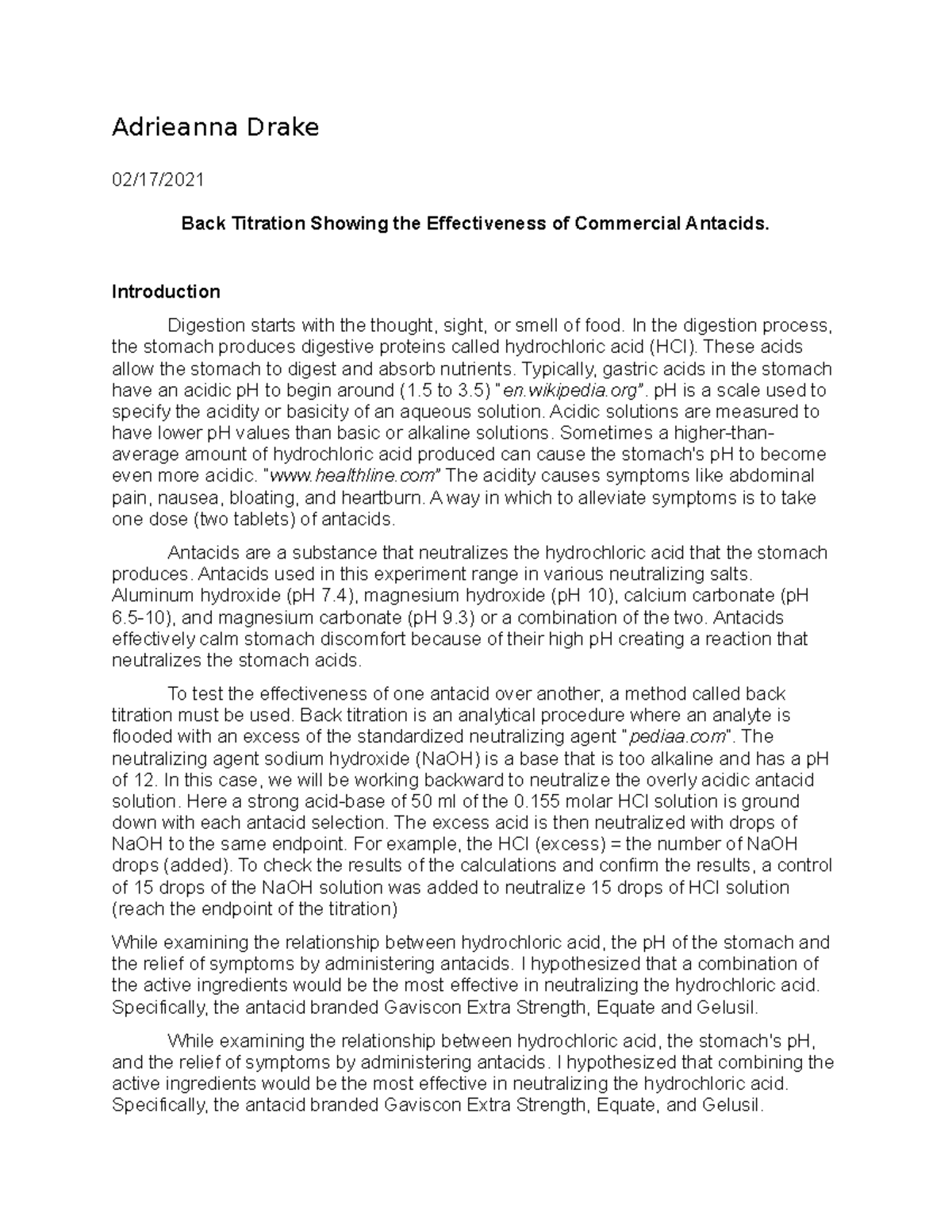 Back titration antacid effectiveness Adrieanna Drake 02/17/ Back