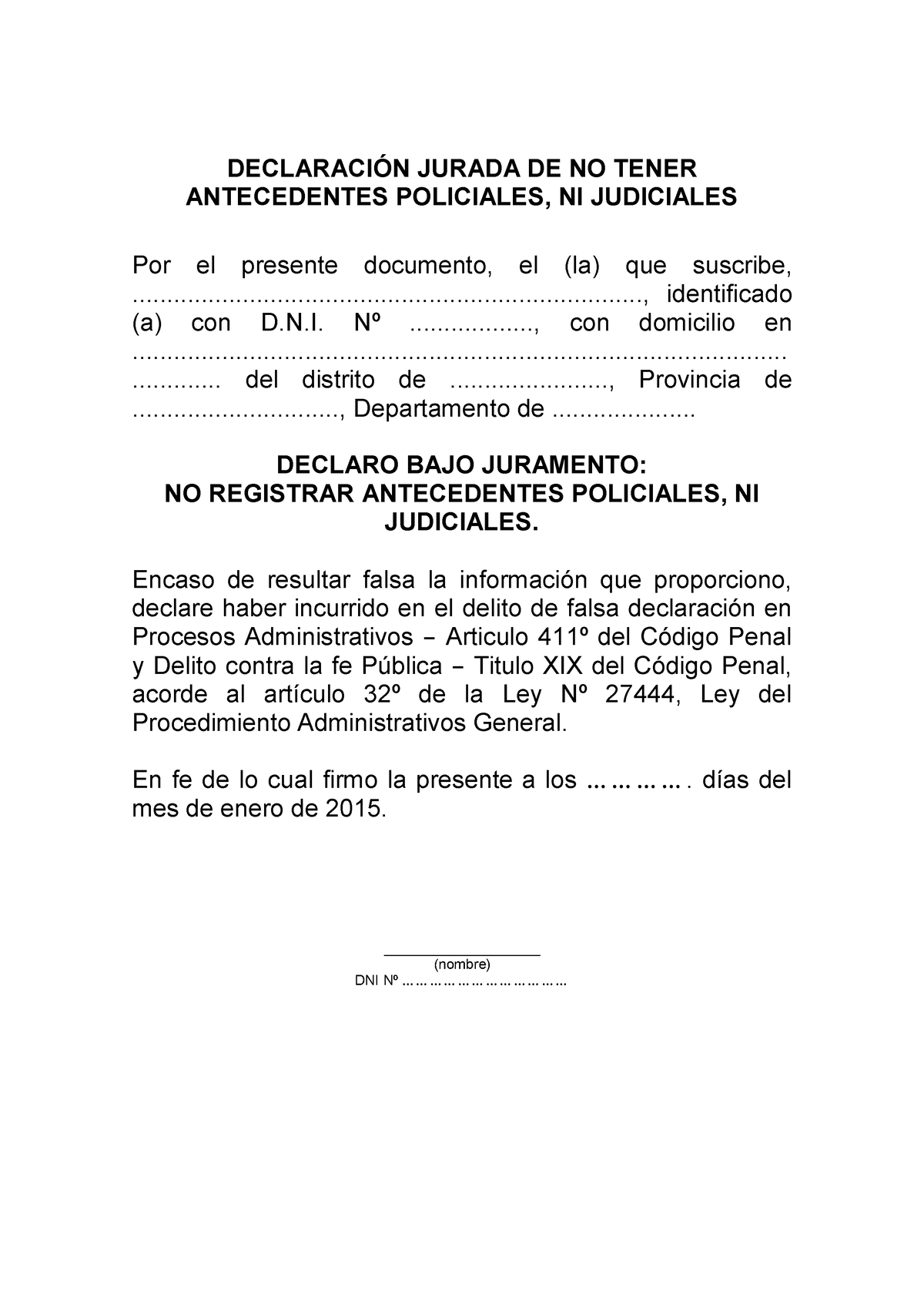 08 Declaración Jurada DE NO Tener Antecedentes Judiciales - DECLARACIÓN ...