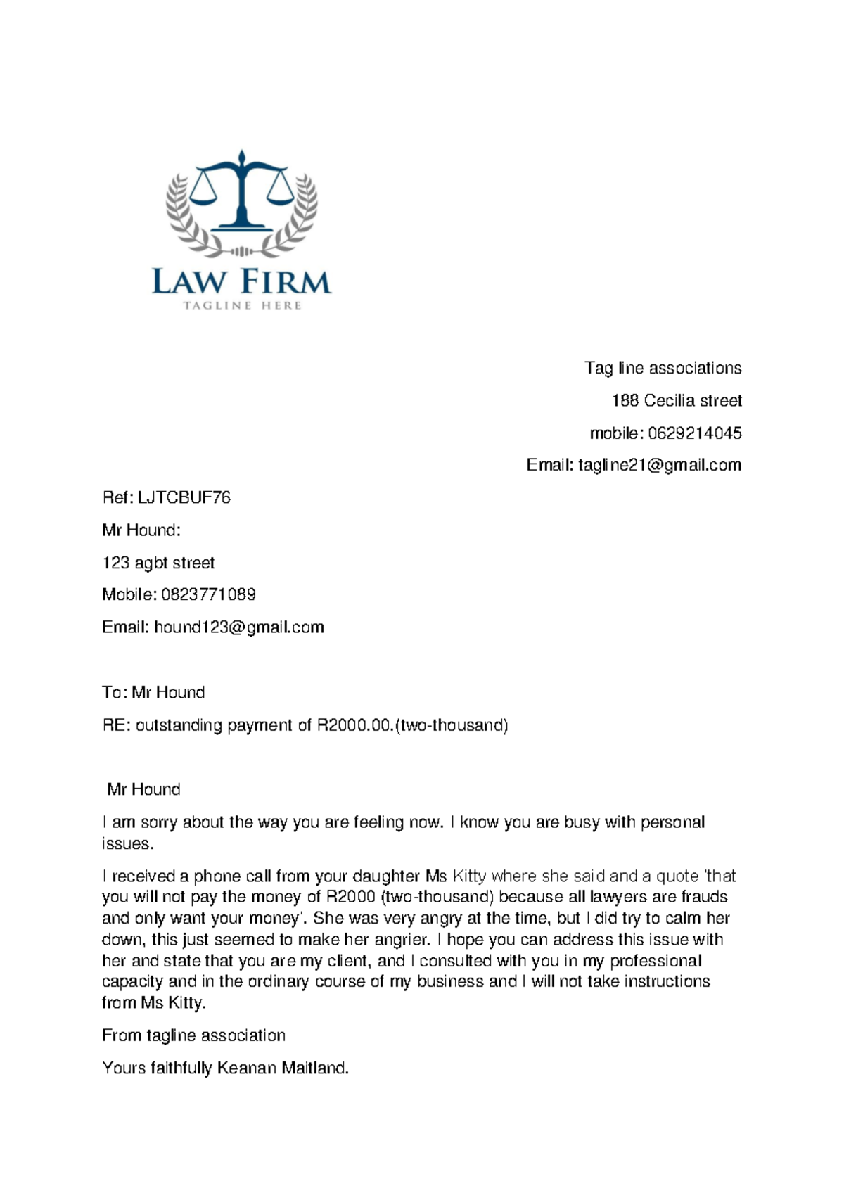 Legal Email - Tag line associations 188 Cecilia street mobile ...