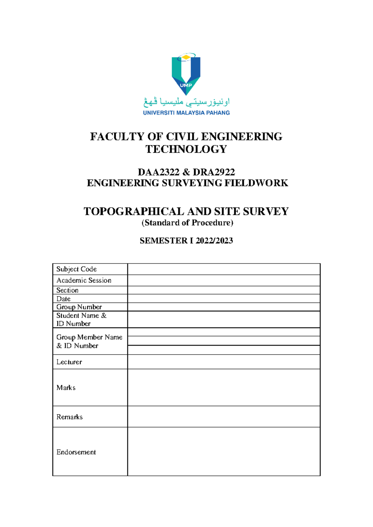 Fieldwork Sheet 4-Detailing survey - FACULTY OF CIVIL ENGINEERING ...