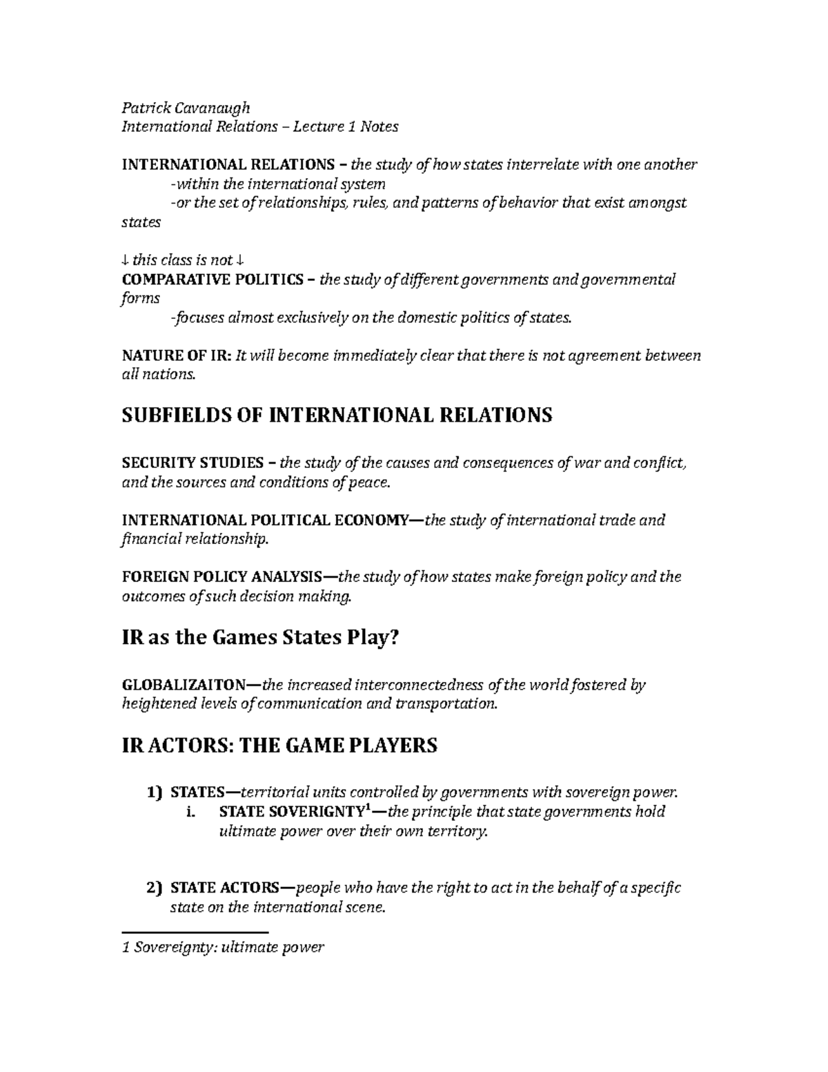 Lecture 1 Notes - Intro to IR - Patrick Cavanaugh International ...