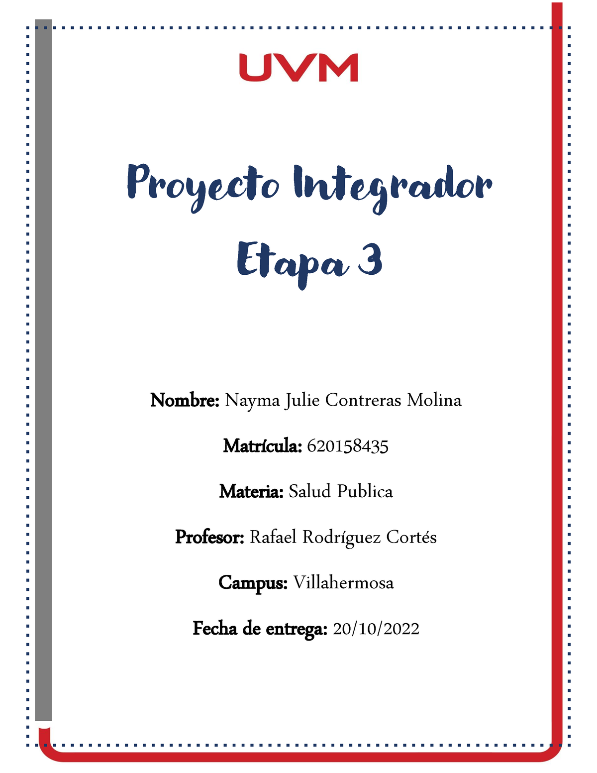 Proyecto Integrador Etapa 3 ACT 12 - Nombre: Nayma Julie Contreras ...