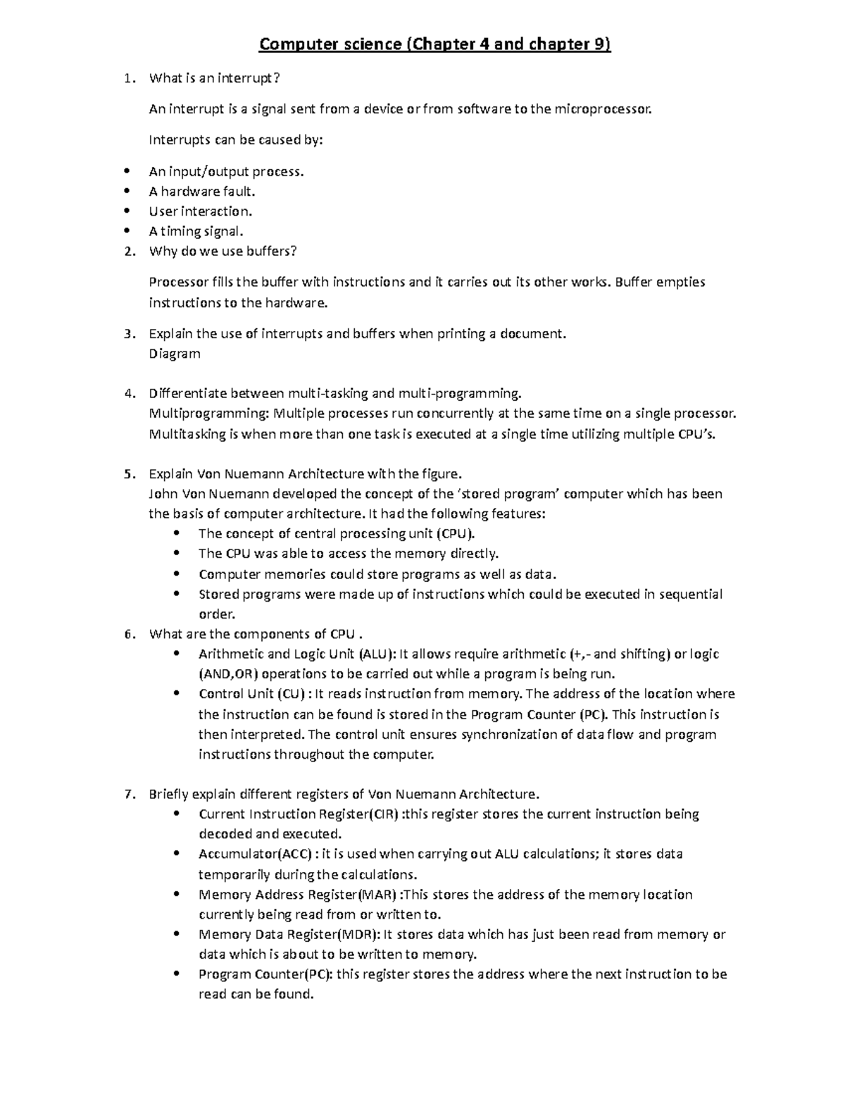 Grade 10A questions - Computer science (Chapter 4 and chapter 9) What ...