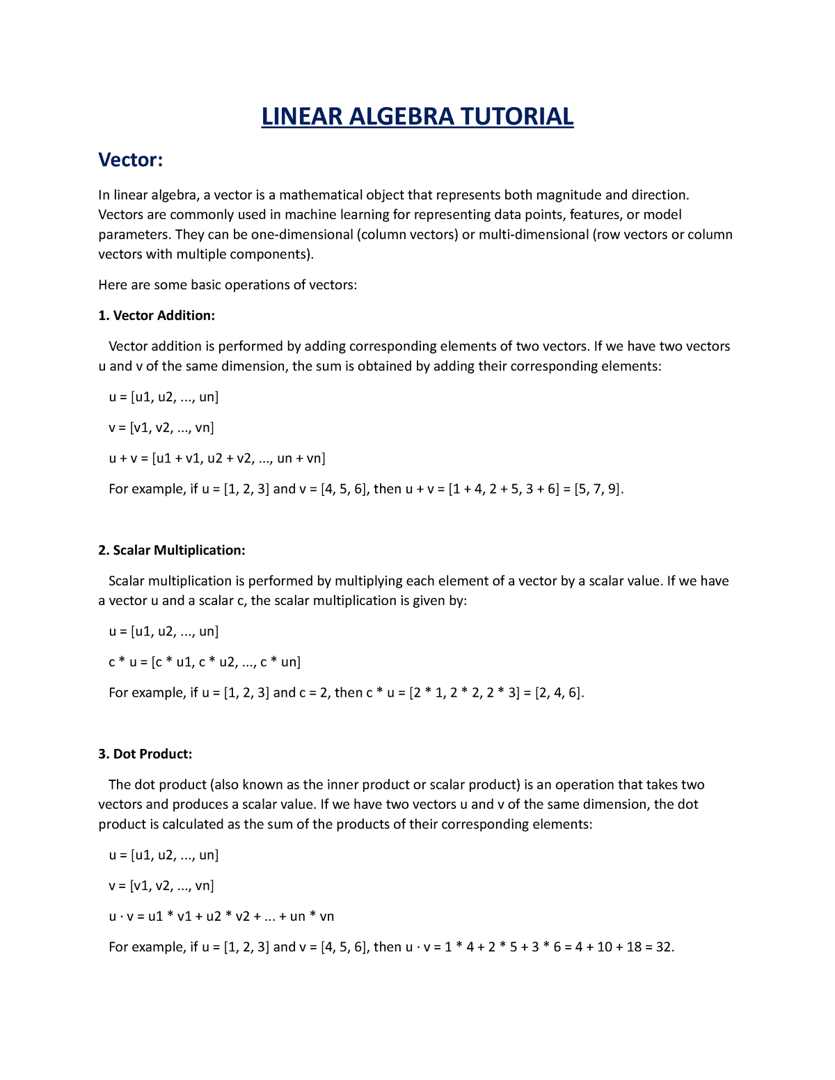 Linear Algebra Tutorial - LINEAR ALGEBRA TUTORIAL Vector: In Linear ...