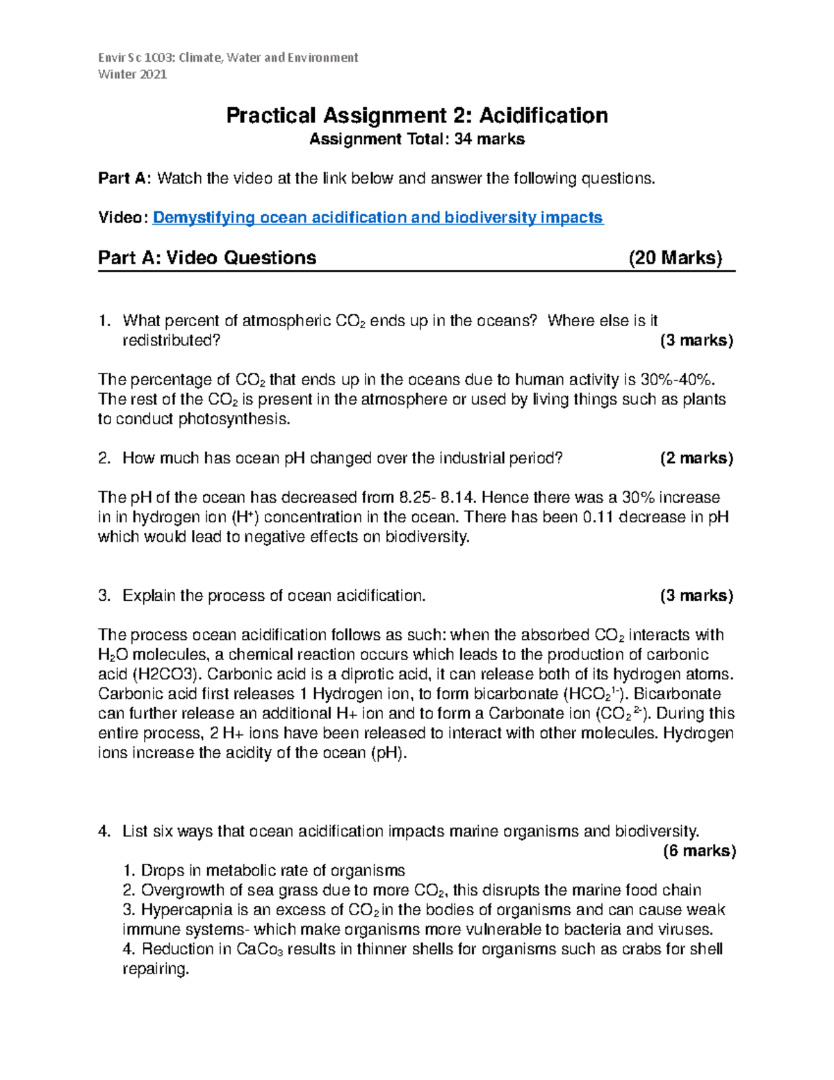 Acidification - Assignment for class - Envir Sc 1C03: Climate, Water ...