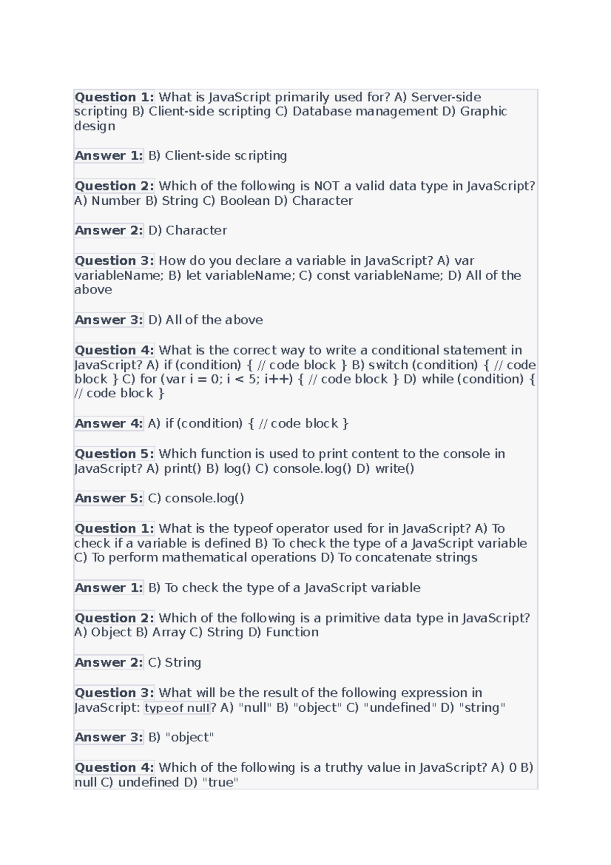 Unit 54 - important question - Question 1: What is JavaScript primarily ...
