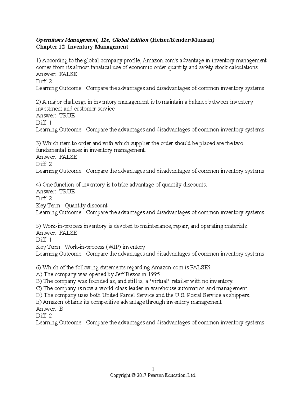 Chapter 12 - Hw problems - Operations Management, 12e, Global Edition ...