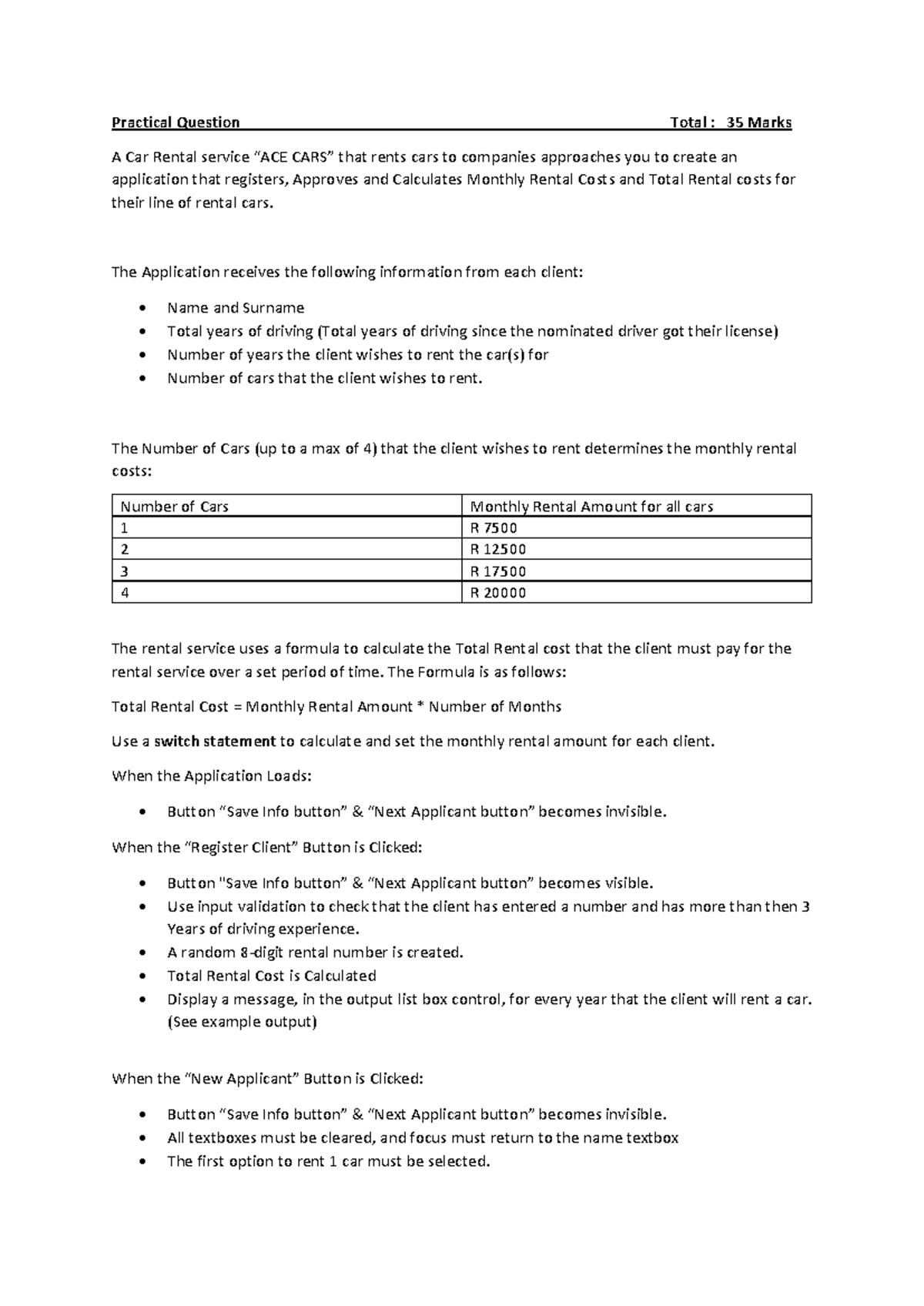 Sem Test Take 2 Final Practical Question Total 35 Marks A Car