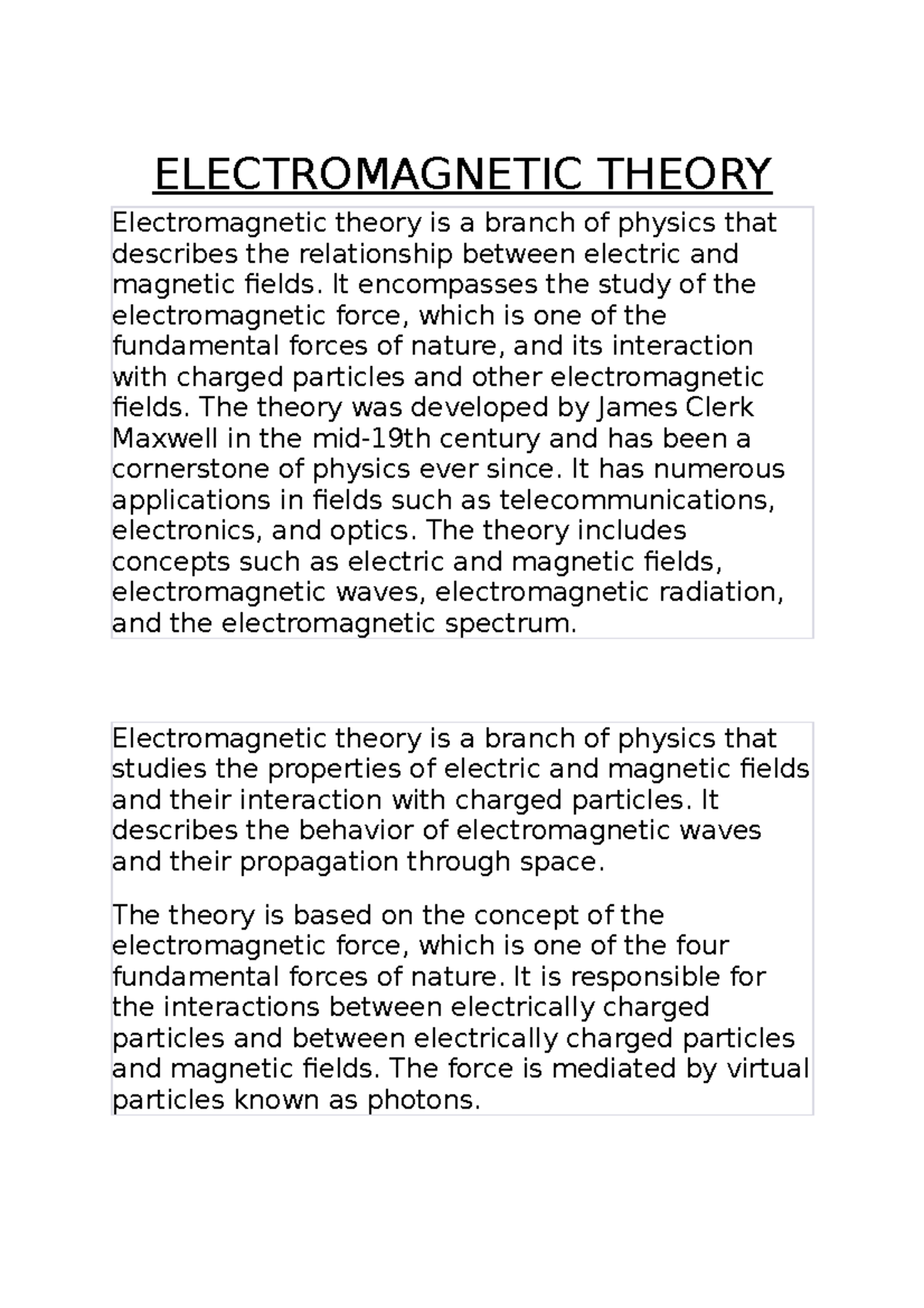 Electromagnetic Theory - ELECTROMAGNETIC THEORY Electromagnetic Theory ...