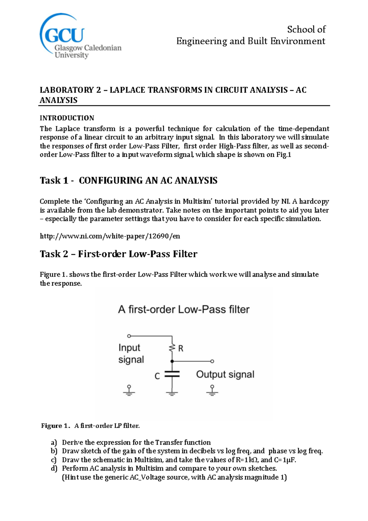 Laboratory 2 - Laplace 2 - School of Engineering and Built Environment ...