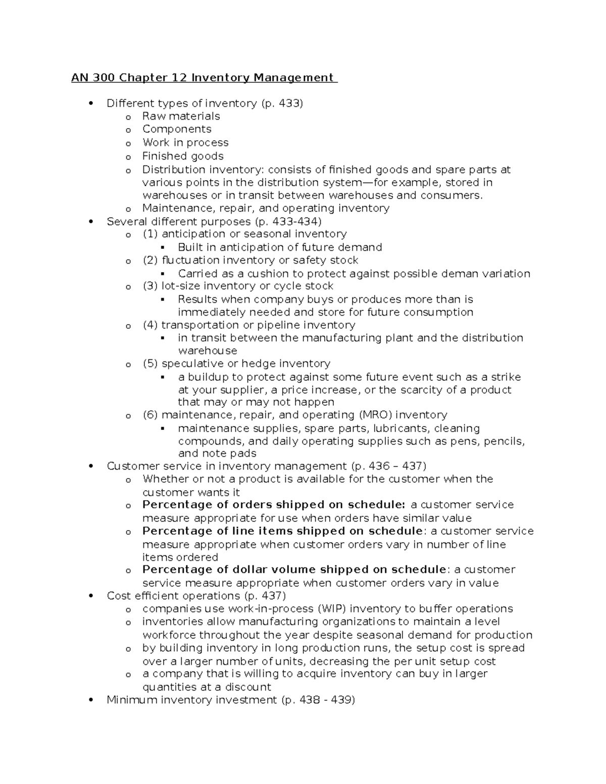AN 300 Chapter 12 Inventory Management - AN 300 Chapter 12 Inventory ...