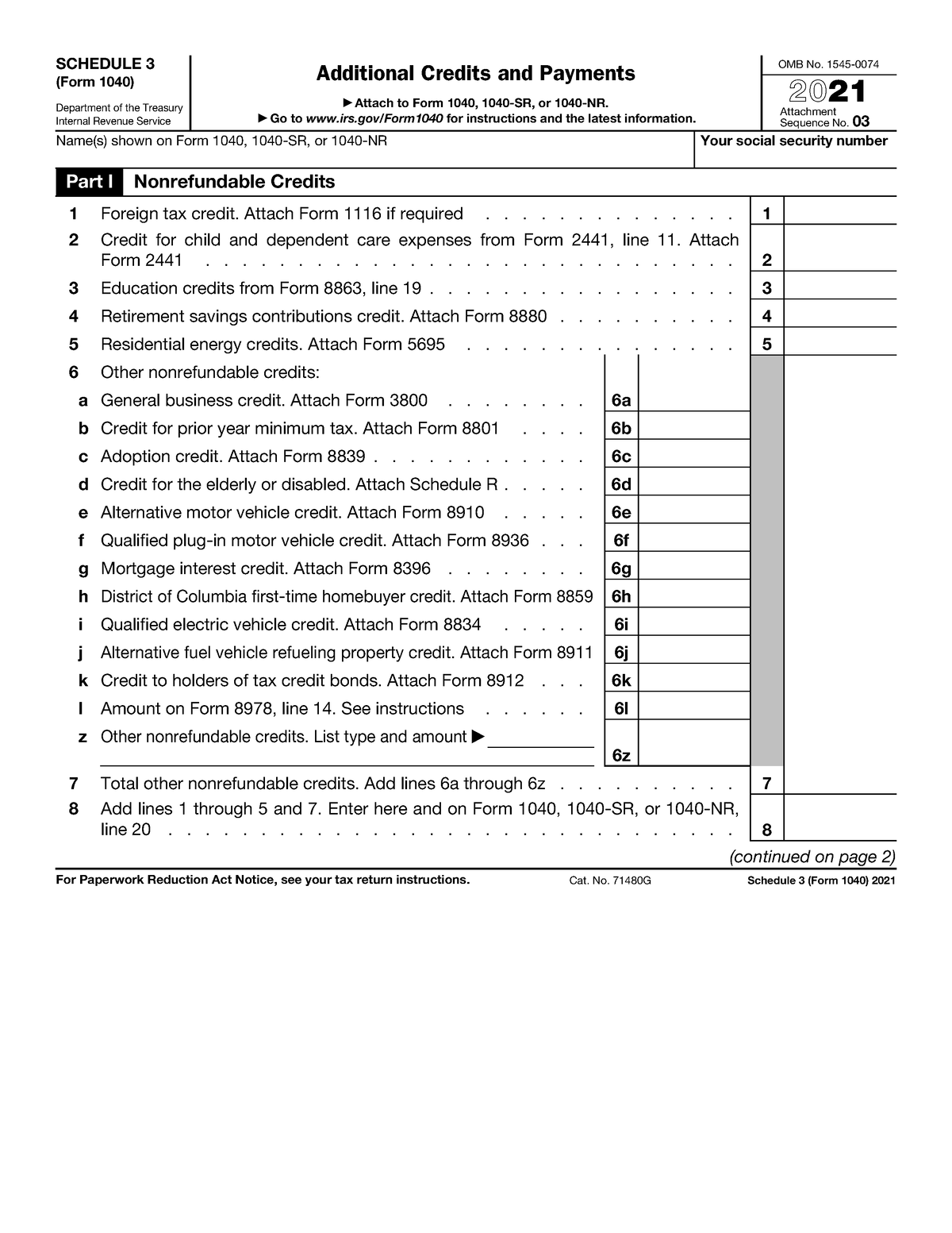 Form 1040 Schedule 3 final form SCHEDULE 3 (Form 1040) 2021