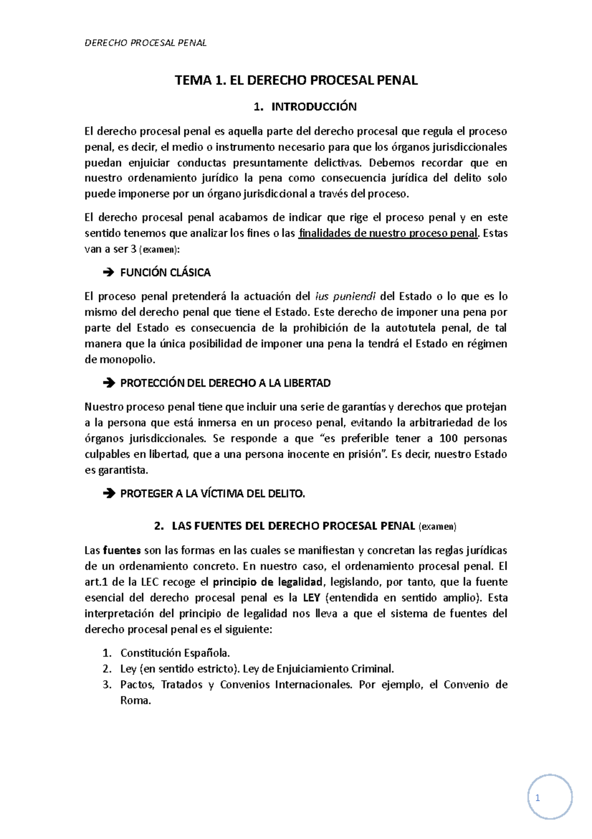 TEMA 1 - apuntes tema 1 - TEMA 1. EL DERECHO PROCESAL PENAL 1 ...