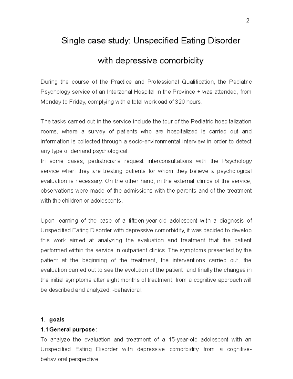 Single case study Unspecified Eating Disorder with depressive ...