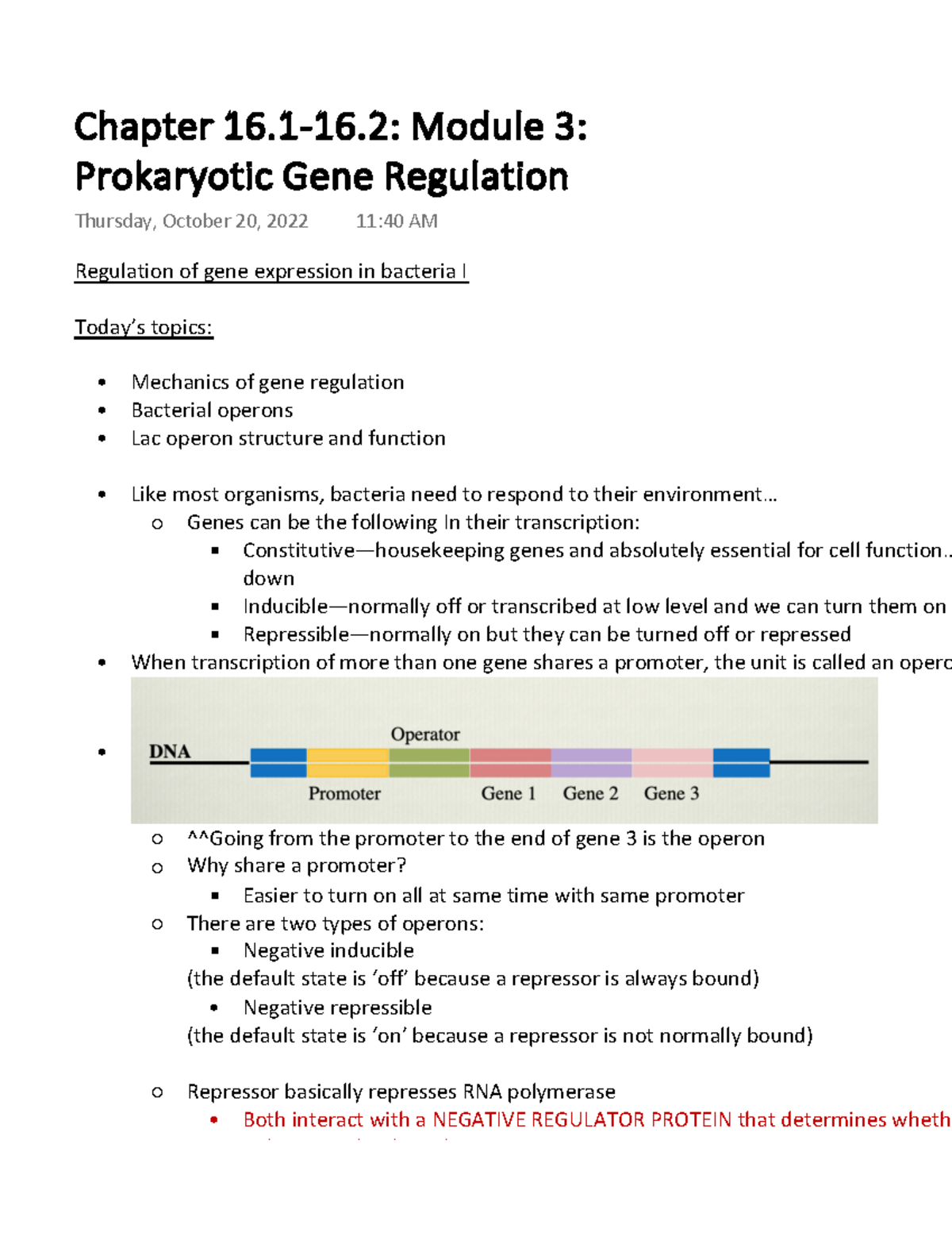Module 3 Chapter 16.116.2 Prokaryotic Gene Regulation (lecture