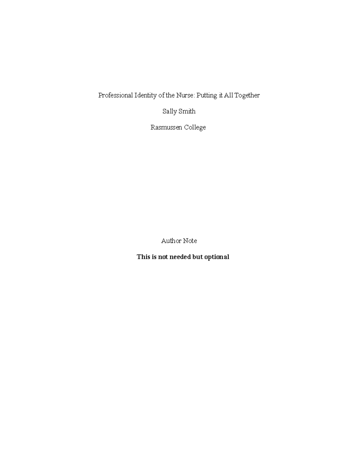 APA example Part 3 paper - Professional Identity of the Nurse: Putting ...