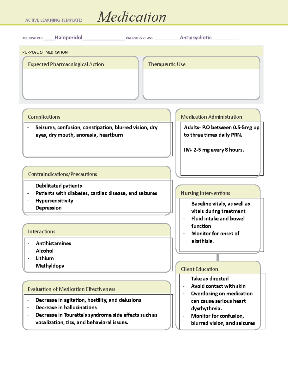 Haloperidol Medication Template MEDICATION Haloperidol 