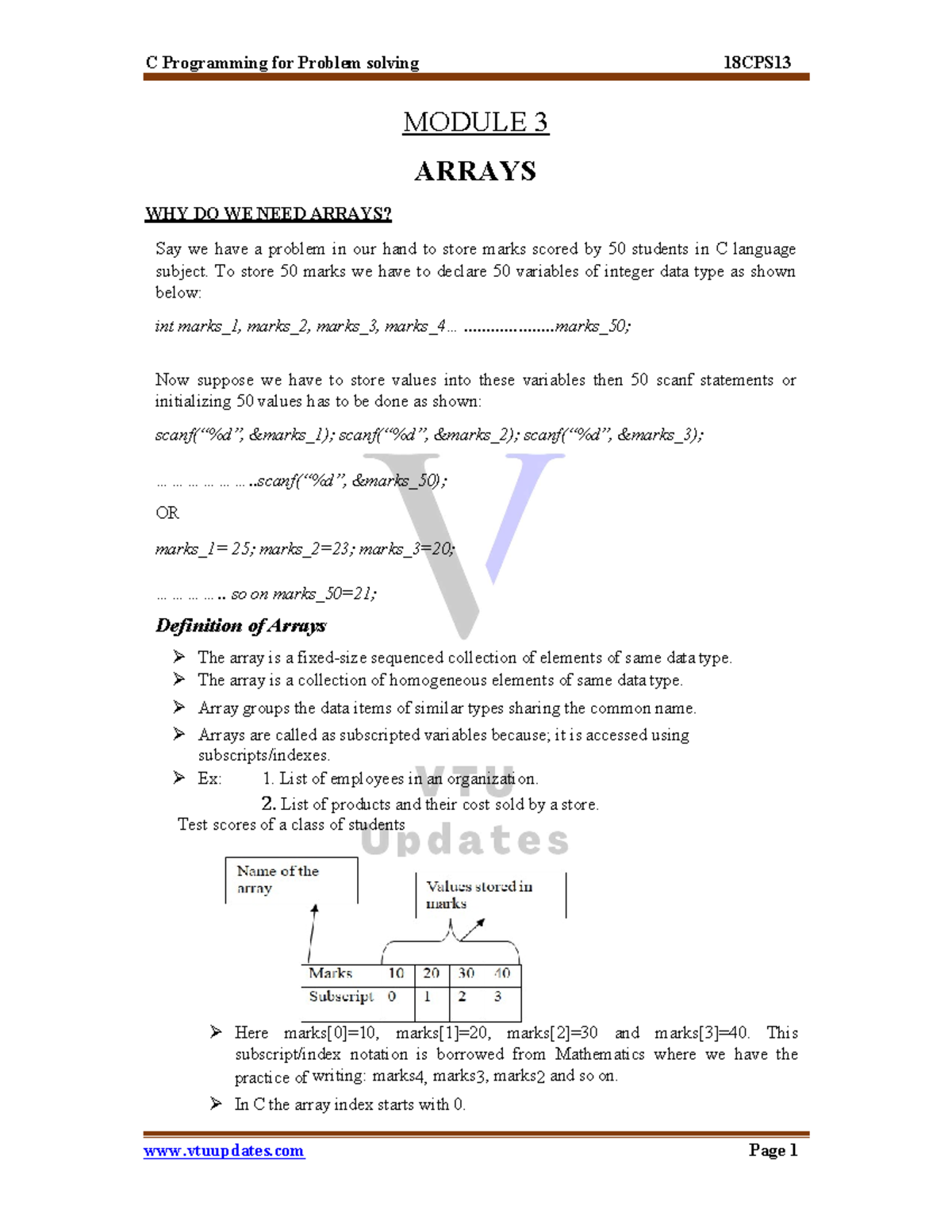 Vtuupdates - Very Useful Notes - WHY DO WE NEED ARRAYS? MODULE 3 ARRAYS ...