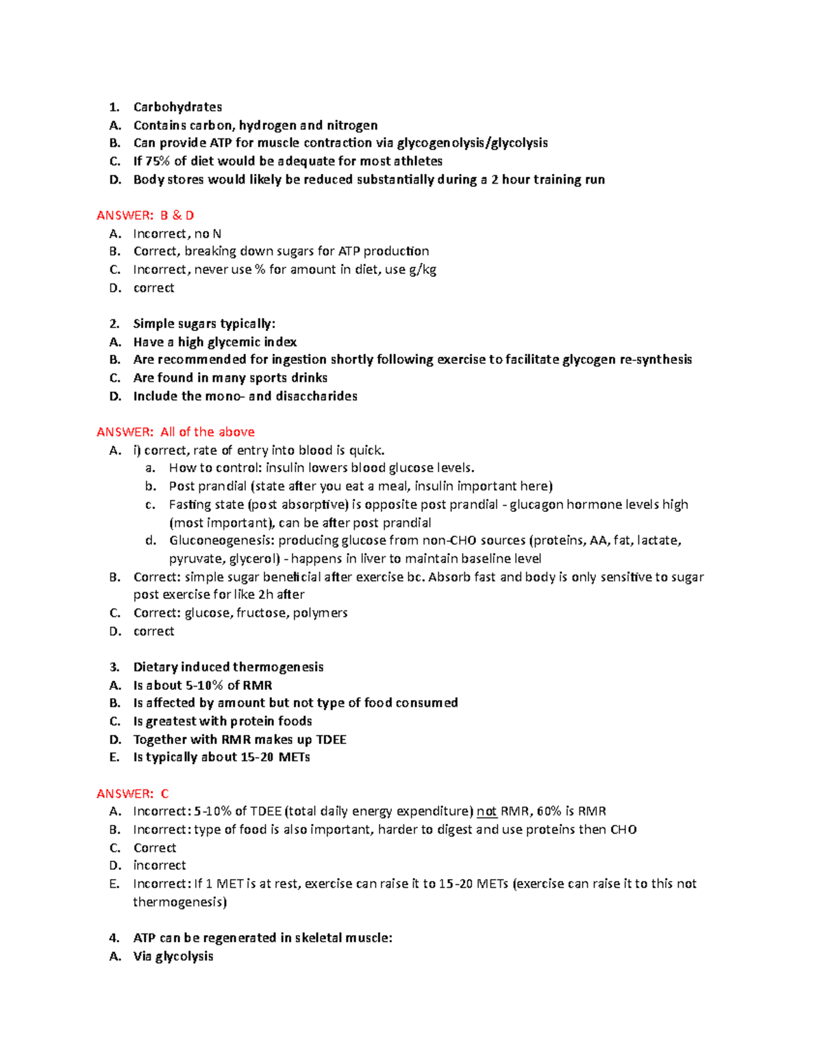 Review nutrition - Carbohydrates A. Contains carbon, hydrogen and ...