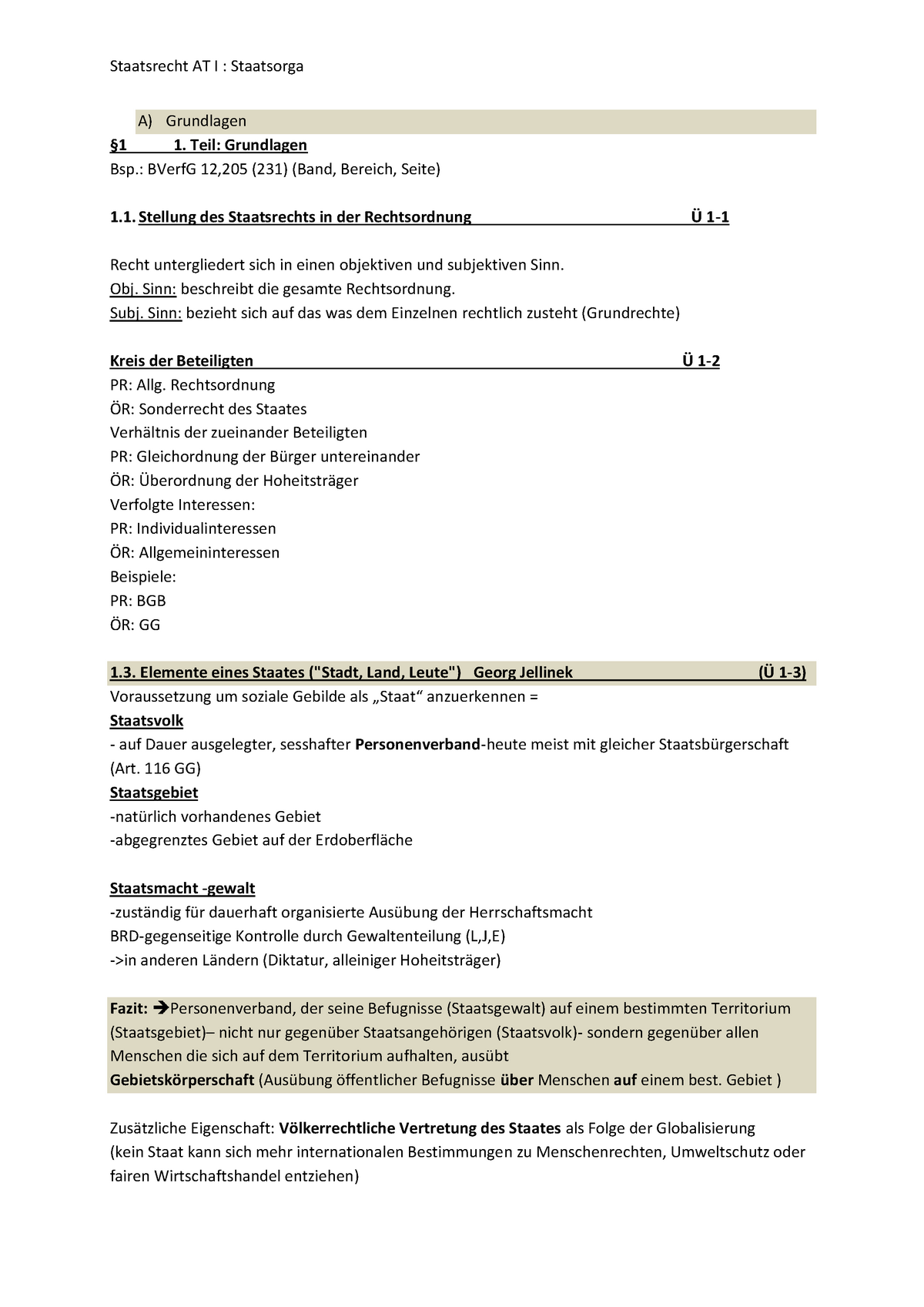 Vorlesungsmitschrift Staatsorganisationsrecht - A) Grundlagen §1 1 ...