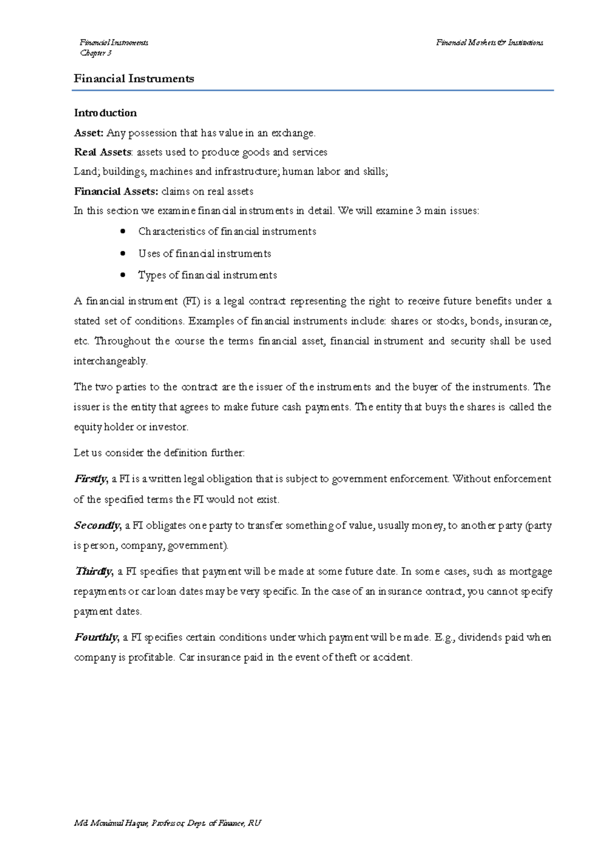 Chapter 3 - Capital market - Chapter 3 Financial Instruments ...