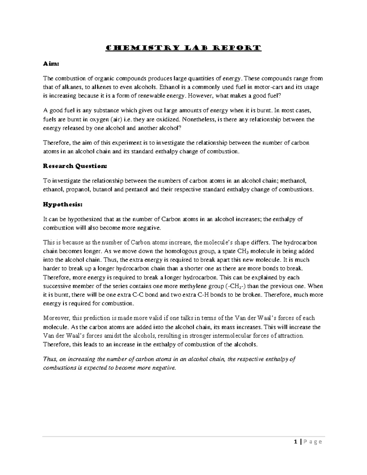 P Enthalpy GMIS Jakarta chemistrysamplelabreport Chemistry