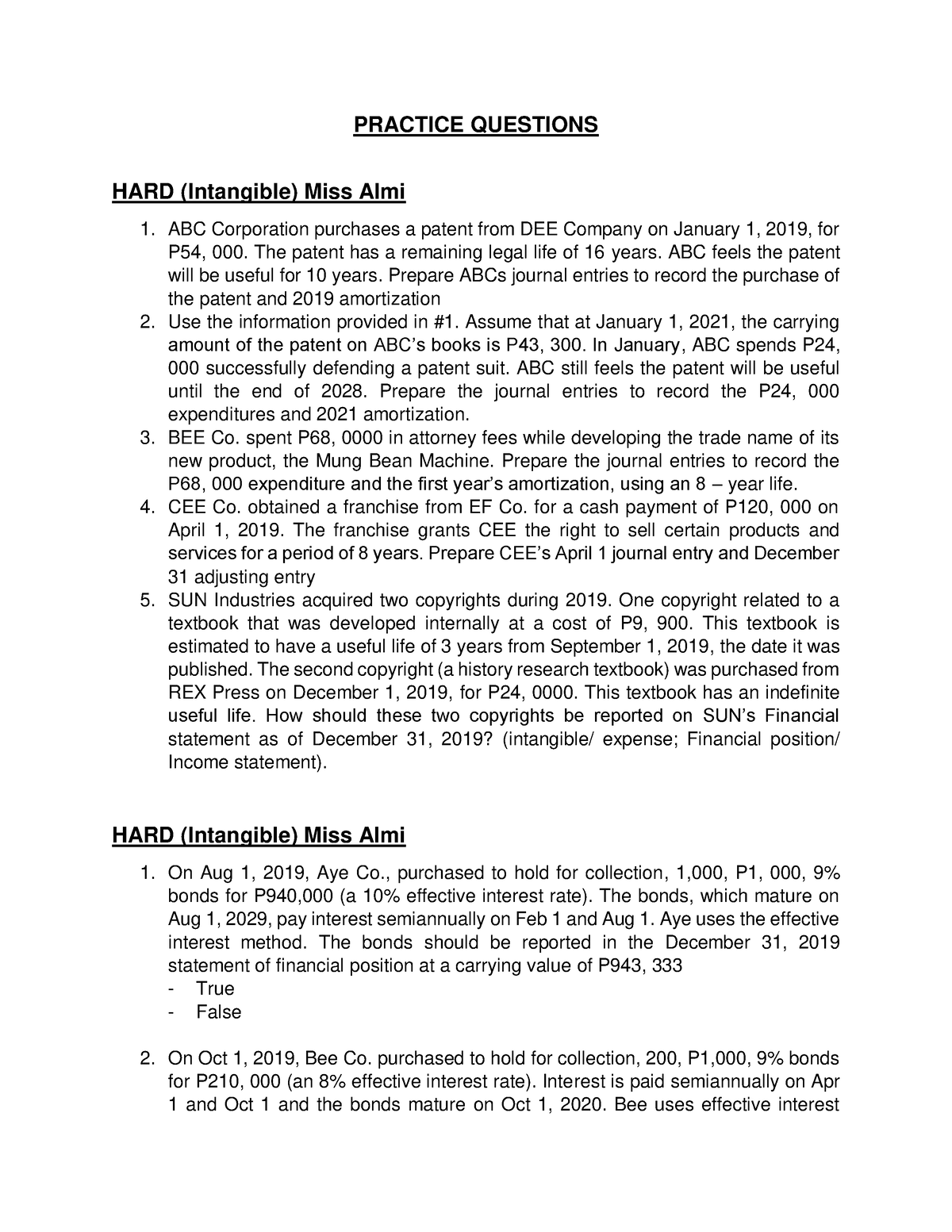 Practice Questions - Intermediate Accounting - PLV - Studocu