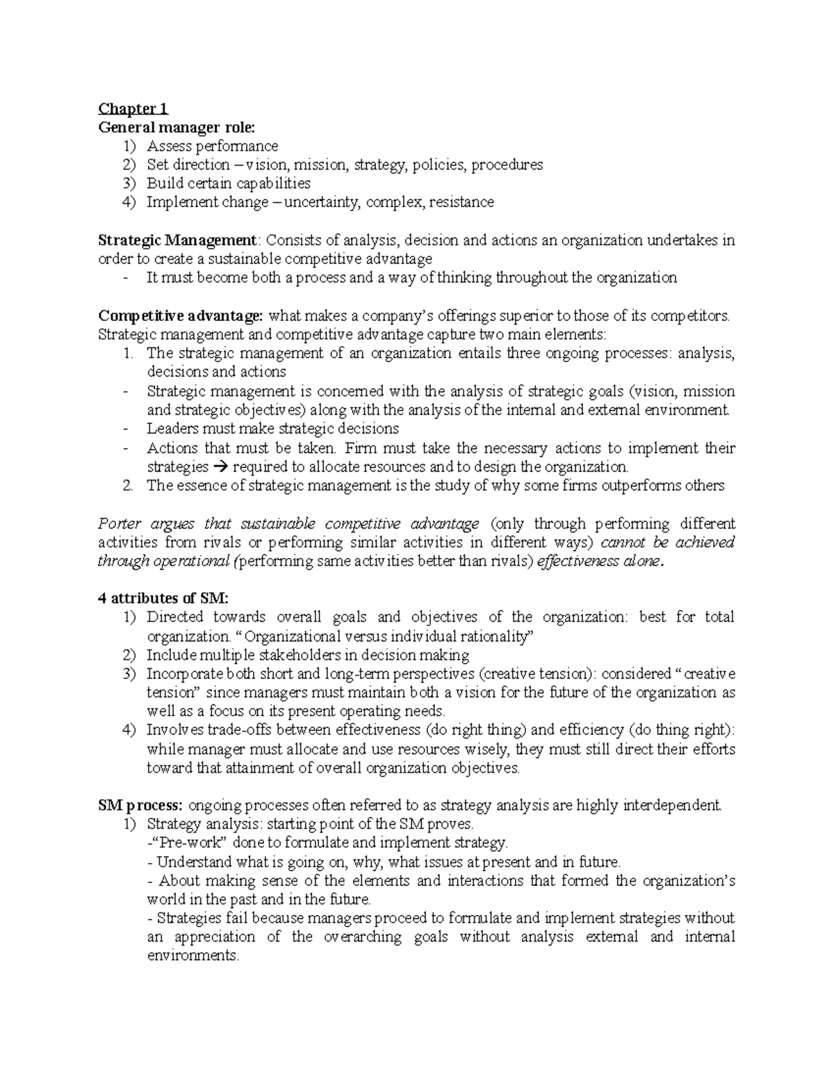 Summary - Lecture - Mid Term Review Note - Chapter 1 General Manager 