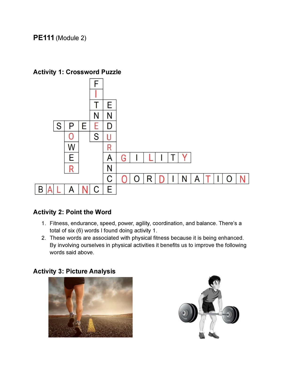 Physical Education 111 Module 2 Activities - PE111 (Module 2) Activity ...