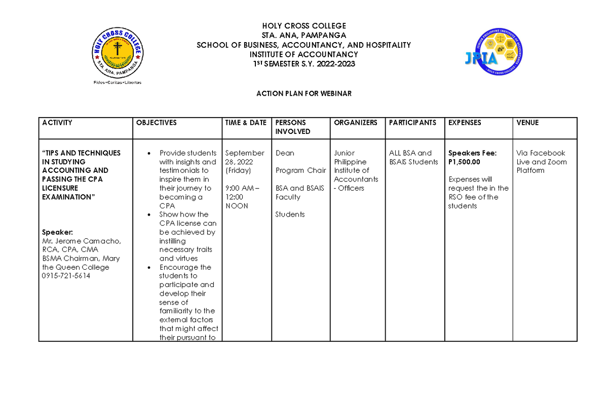 Action-Plan-JPIA-edited - HOLY CROSS COLLEGE STA. ANA, PAMPANGA SCHOOL ...