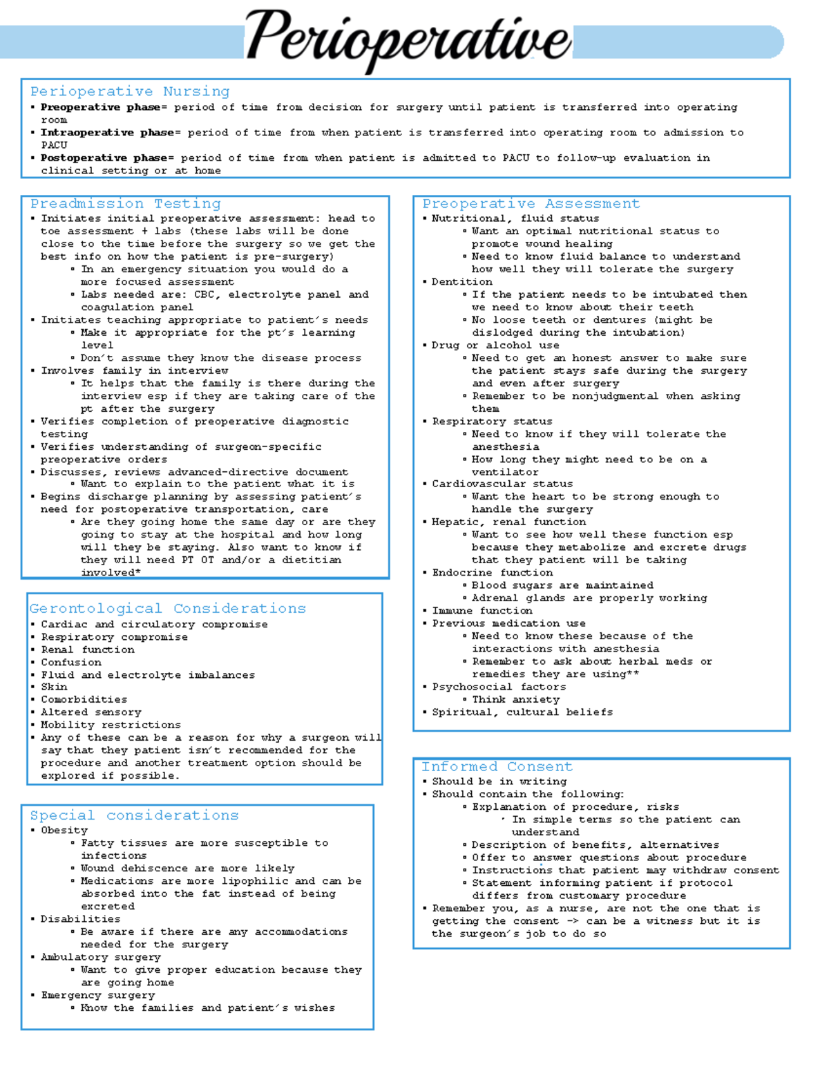Med Surg test 2 - notes - Perioperative Nursing Preoperative phase ...