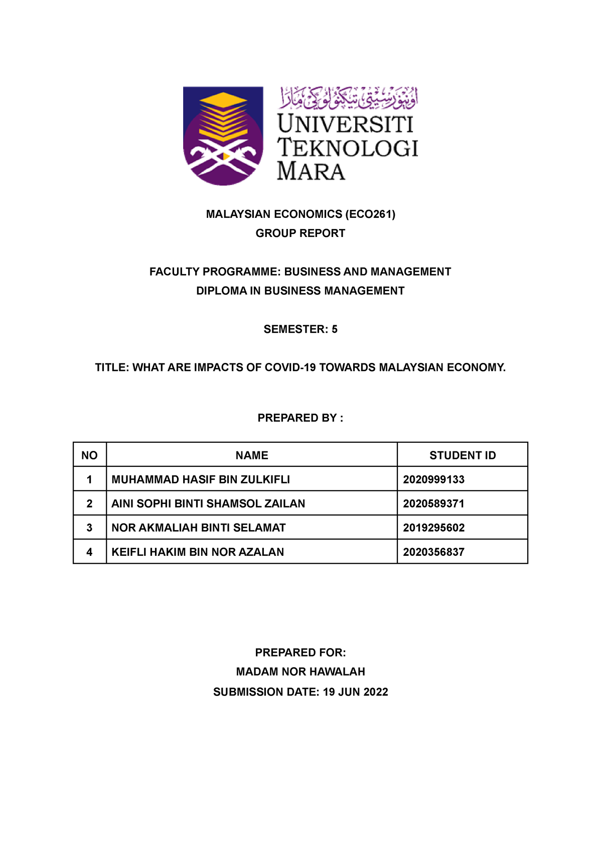 group assignment eco261