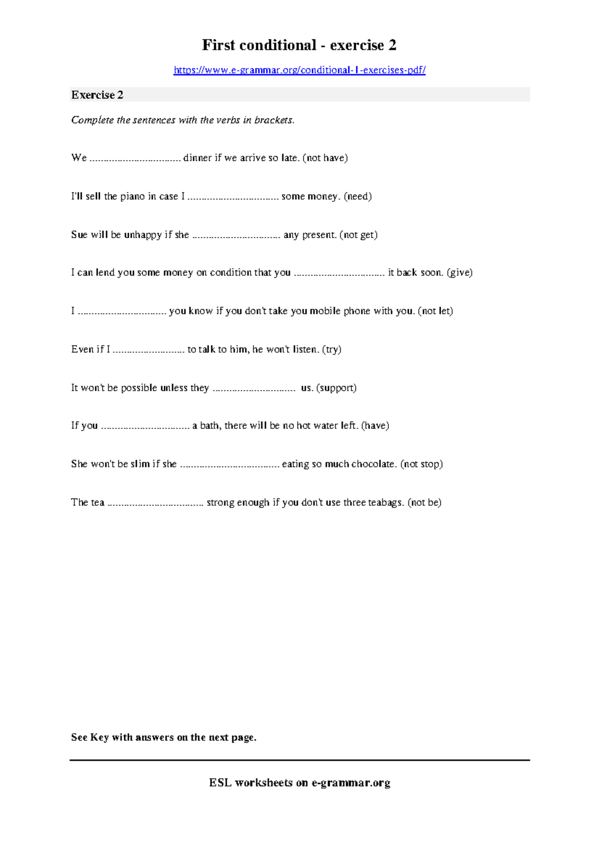 First conditional exercise 2 - First conditional - exercise 2 e-grammar ...