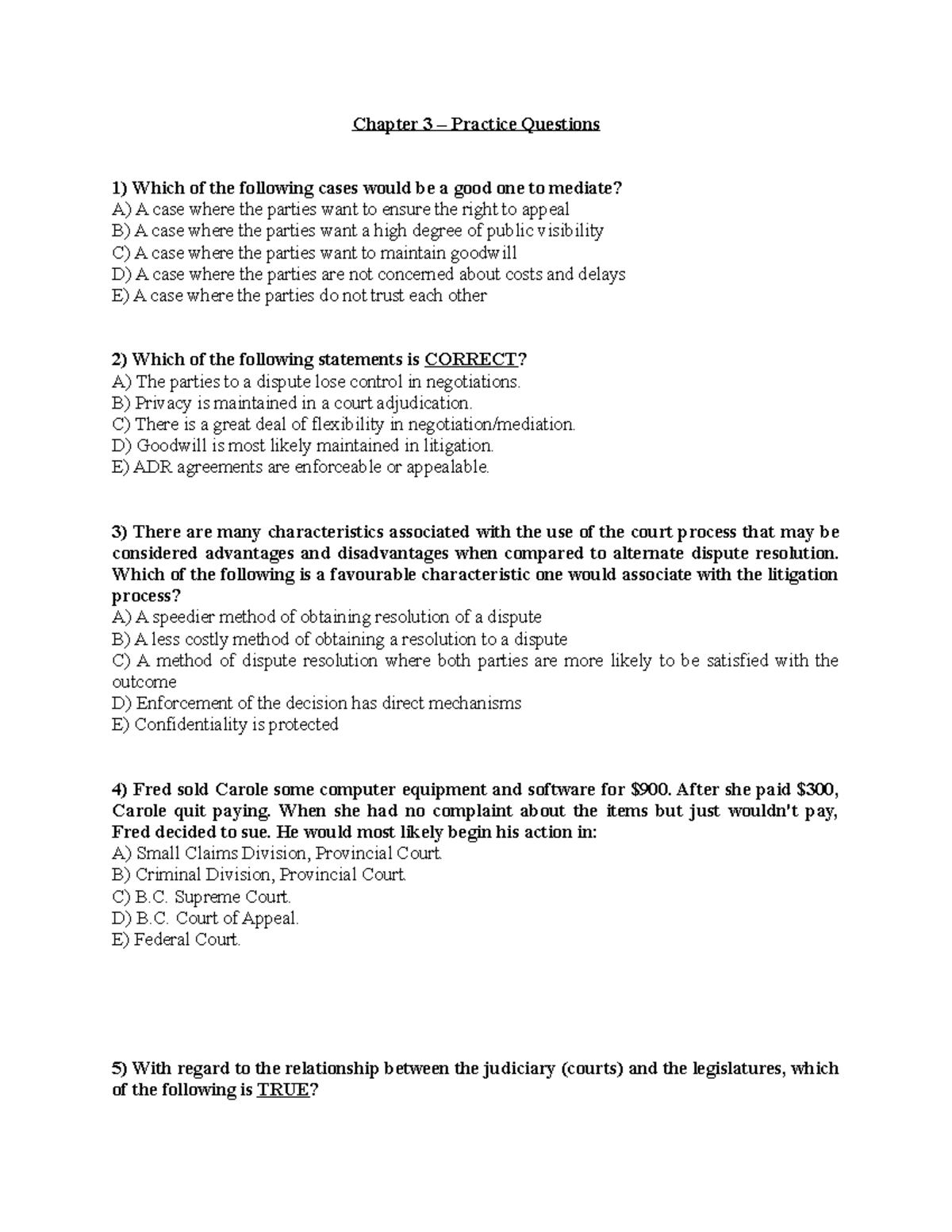 Chapter 3 Law - Law Practice - Chapter 3 – Practice Questions Which Of ...