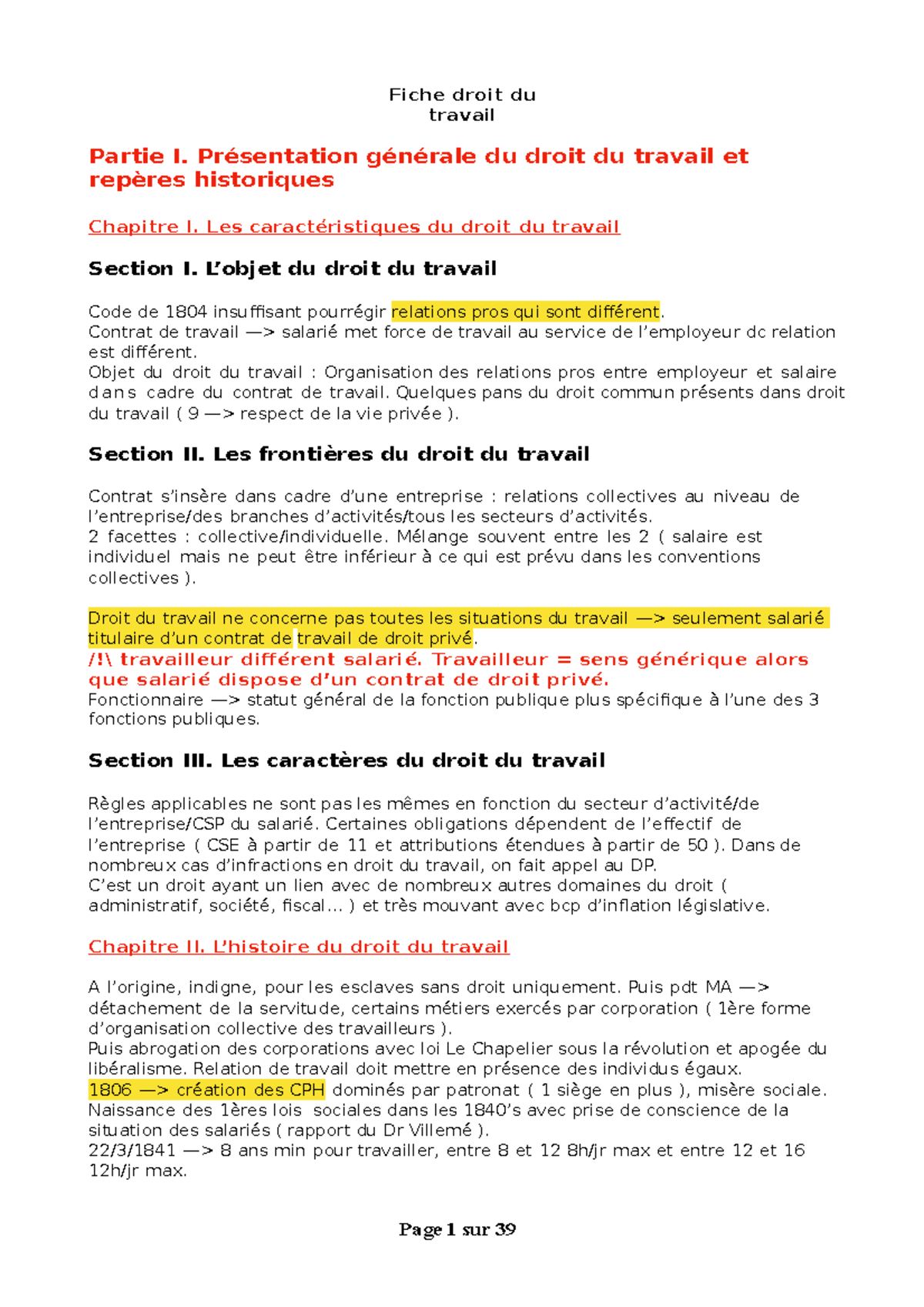 Fiche droit du travail - Notes de cours 1 - Université de Rouen - Studocu