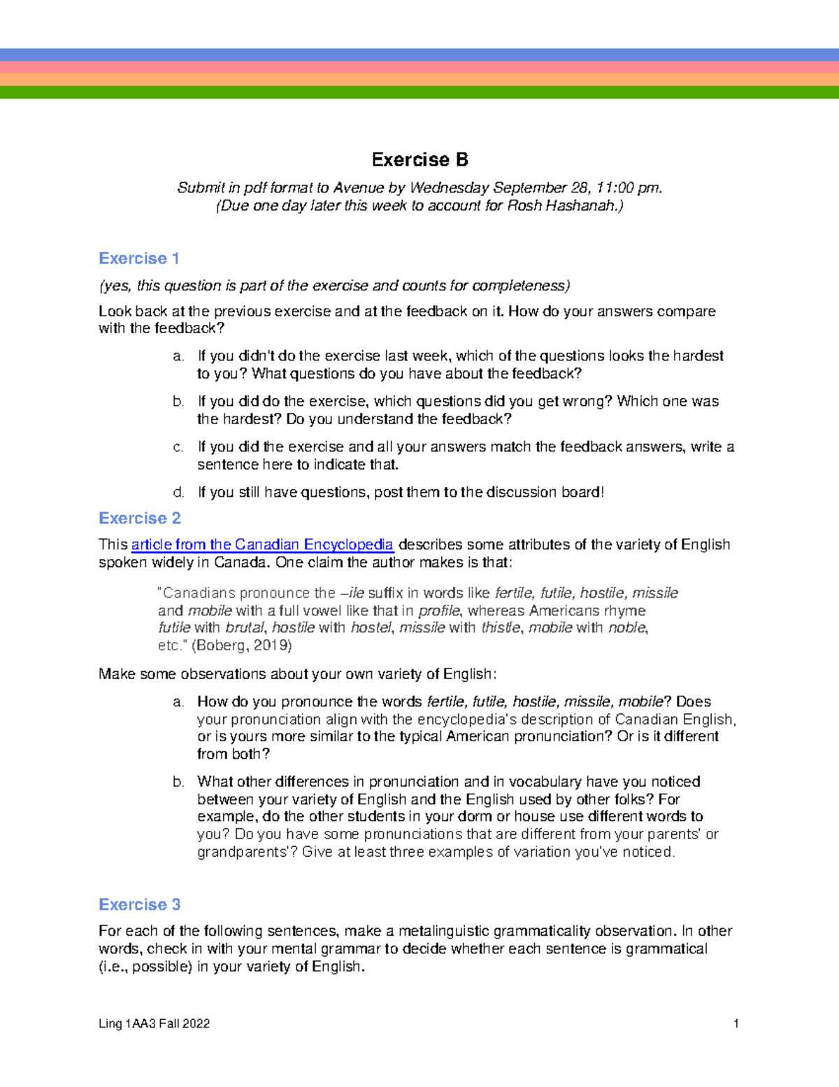 Exercise B - Practice Questions From Textbook - Ling 1AA3 Fall 2022 1 ...