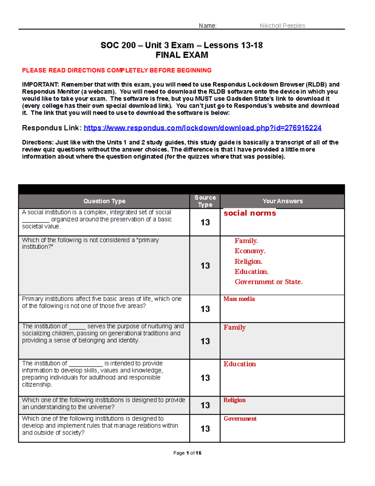 Unit 3 Exam Study Guide (1) Finish Soc200 - Name: Nikcholl Peeples SOC ...