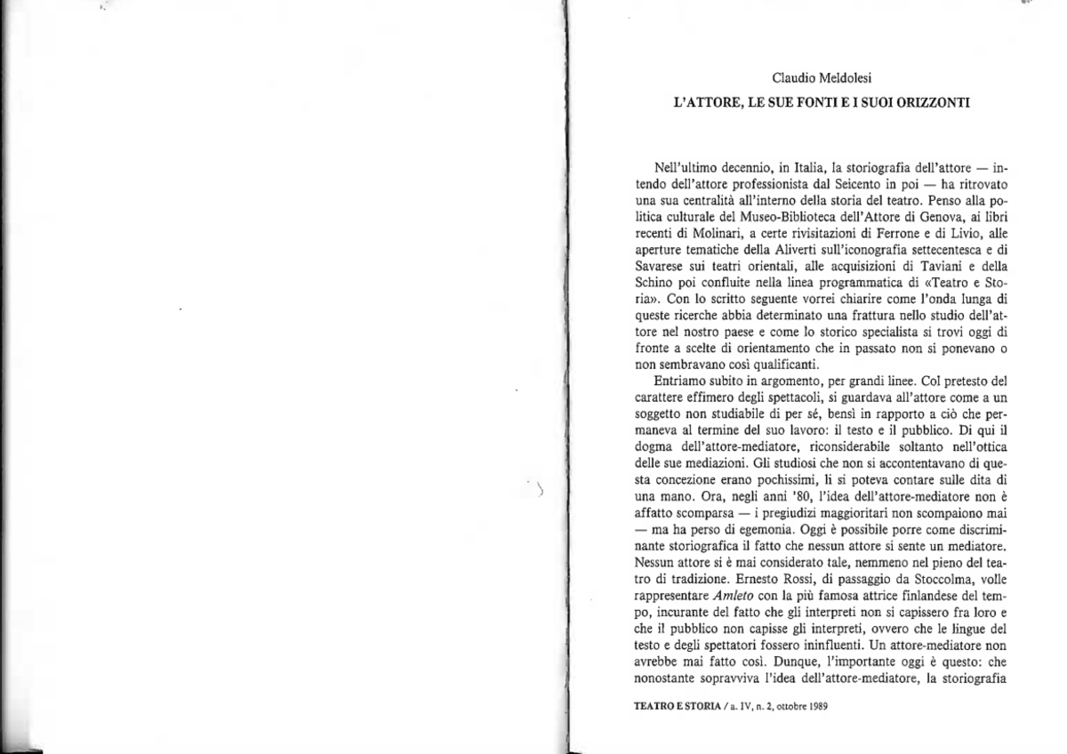 Claudio Meldolesi L'attore, le sue fonti e i suoi orizzonti Storia