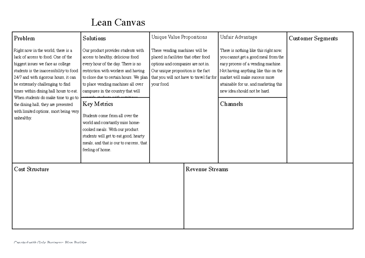 Lean Canvas - notes - Lean Canvas Problem Solutions Unique Value ...