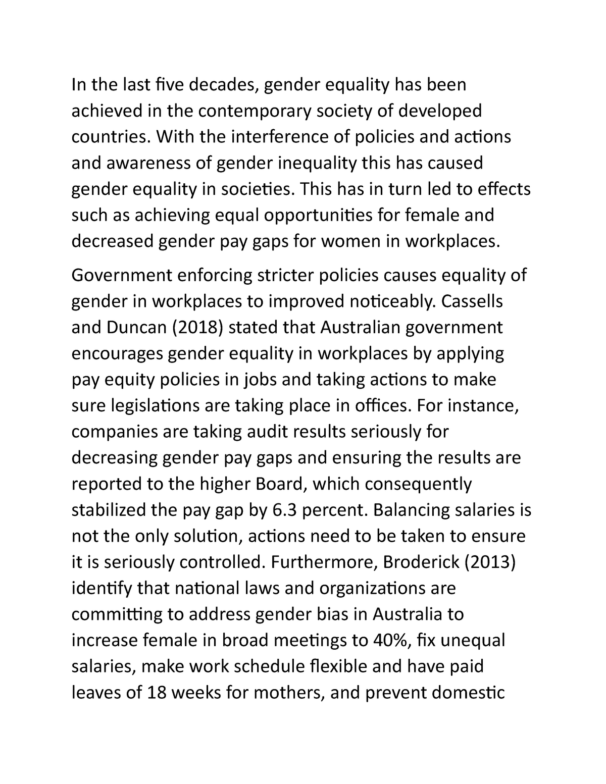 gender equality cause and effect essay