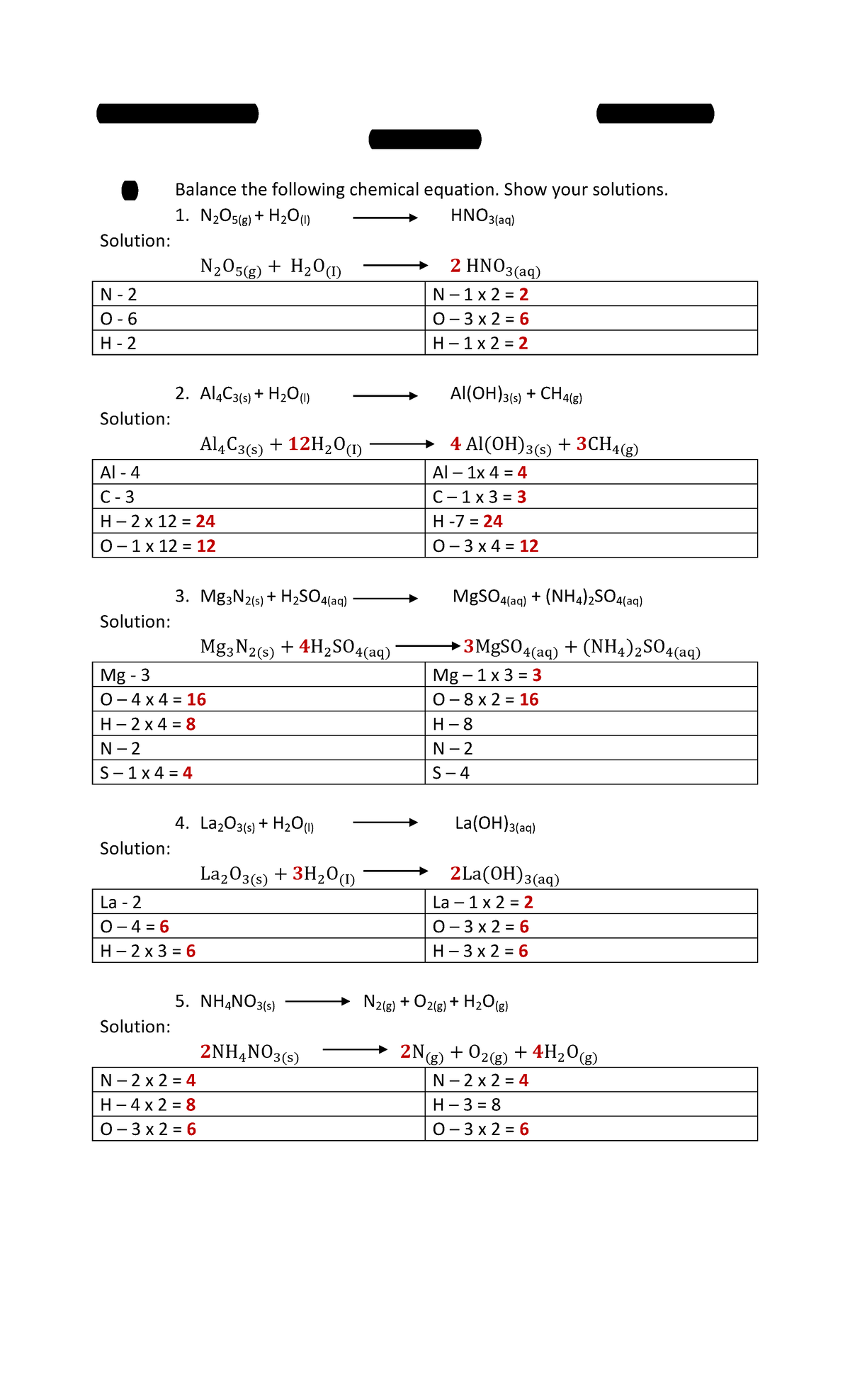 Balance the following chemical equation - Cristy Ann B. Sevilla XI ...