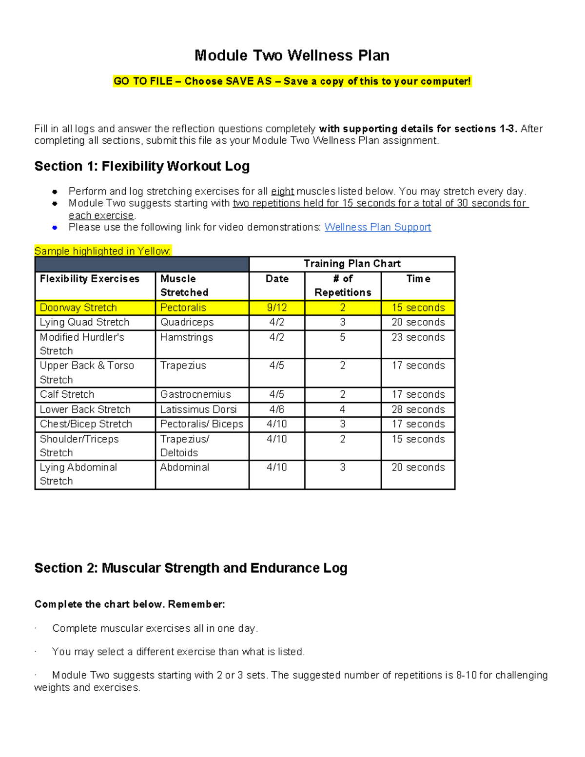 Copy of Module 2 Wellness Plan - Module Two Wellness Plan GO TO FILE ...