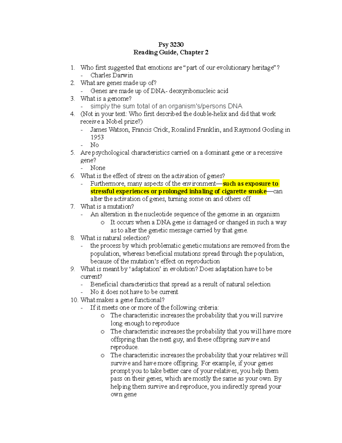 Psy 3230 Reading Guide Ch 2 - Psy 3230 Reading Guide, Chapter 2 Who ...